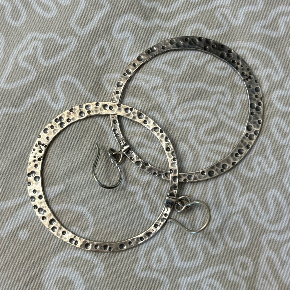Hammered sterling silver hoop earrings